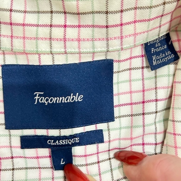 Men’s Faconnable Classique check plaid shirt casual chest pocket France sz large - Picture 7 of 7
